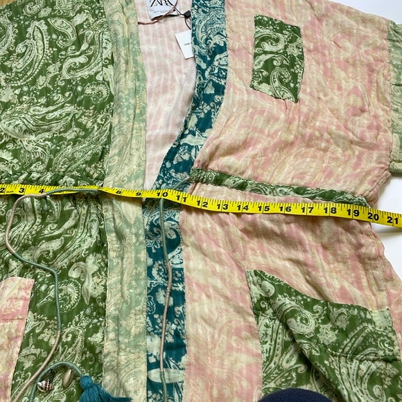 NWT ZARA The Celia Printed Kimono Tassel Side Slits Patch Pockets Oversize Sz S - Picture 12 of 16
